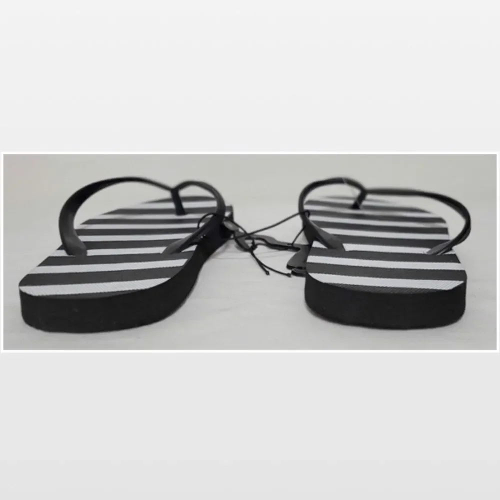 New Women Flip Flops Black & White Striped Sandals
